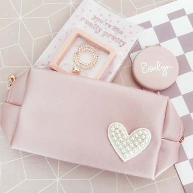 Pearl Heart Makeup Bag