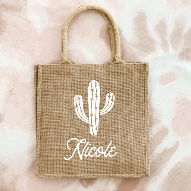 Desert Cactus Burlap Tote