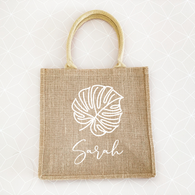 Palm Leaf Burlap Tote