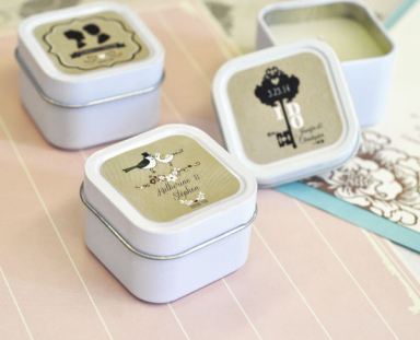 Vintage Wedding Personalized Square Candle Tins