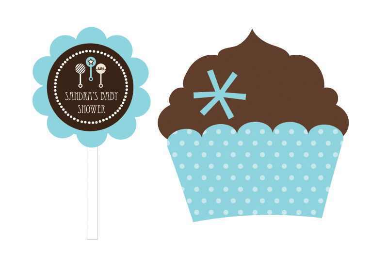 Blue Baby Shower Cupcake Wrappers Cupcake Toppers Set Of 24