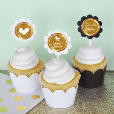 Personalized Metallic Foil Cupcake Wrappers & Cupcake Toppers (Set of 24) - Baby