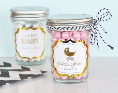 Personalized Metallic Foil Mini Mason Jars - Baby