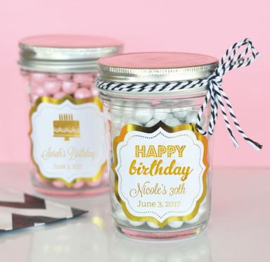 Personalized Metallic Foil Mini Mason Jars - Birthday