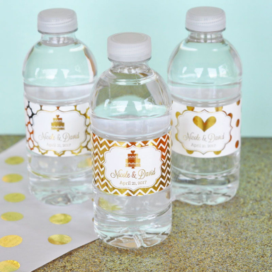 Personalized Metallic Foil Water Bottle Labels - Wedding