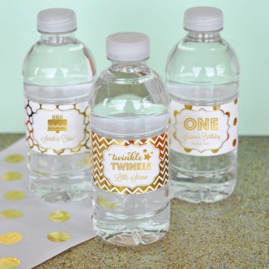 Personalized Metallic Foil Water Bottle Labels - Birthday