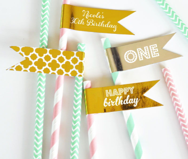 Personalized Metallic Foil Flag Labels - Birthday