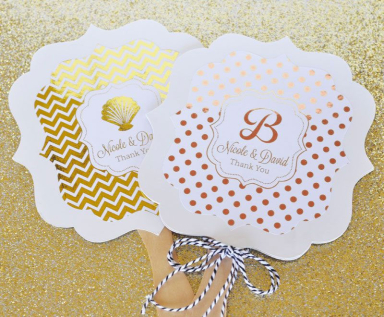 Personalized Metallic Foil Paddle Fans - Wedding