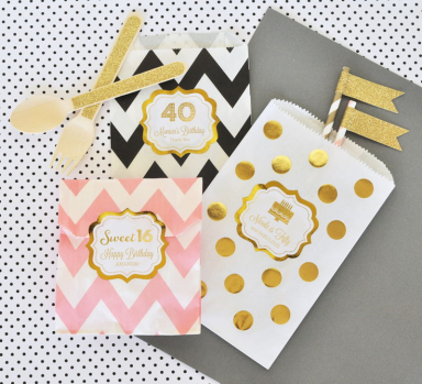 Personalized Metallic Foil Chevron & Dots Goodie Bags (set of 12) - Birthday