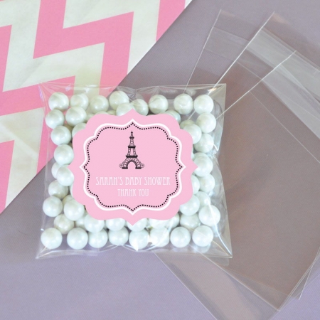 Personalized Parisian Party Clear Candy Bags Set Of 24