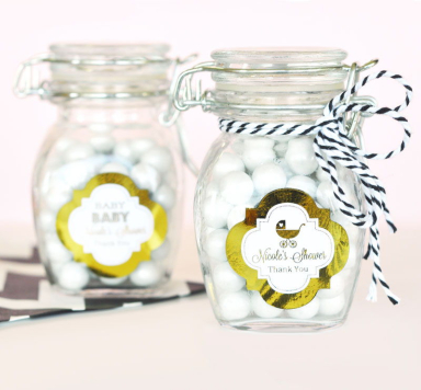 Personalized Metallic Foil Glass Jar with Swing Top Lid - Baby SMALL