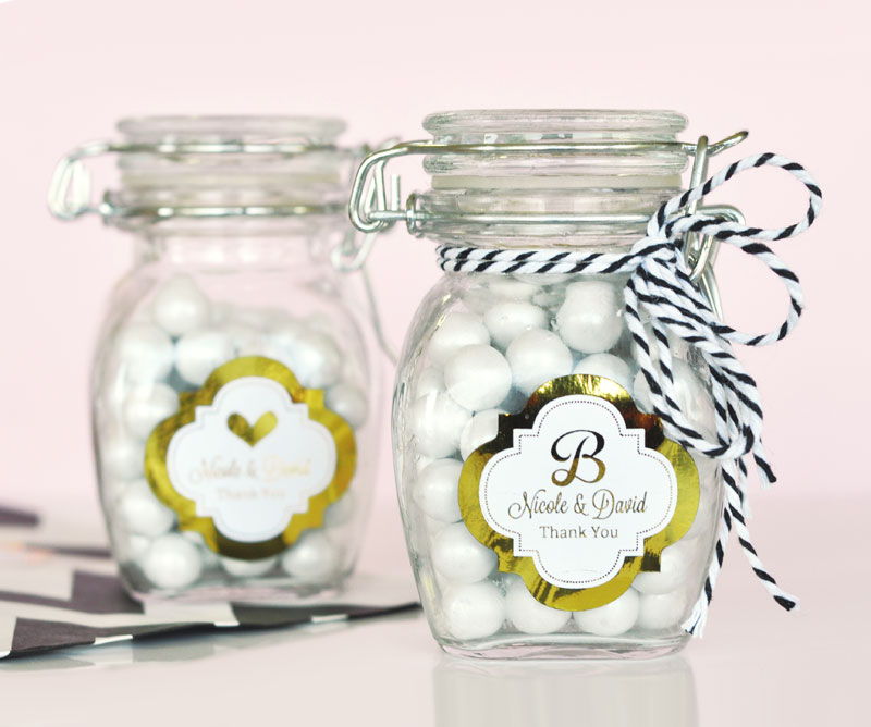 Personalized Metallic Foil Glass Jar with Swing Top Lid - Wedding SMALL