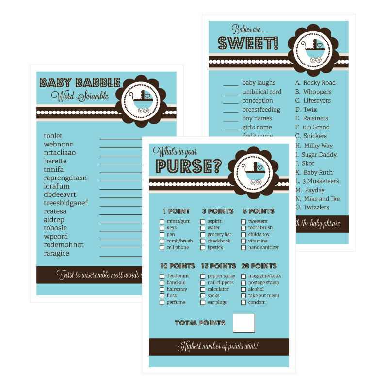 Baby Shower Games Set Of 10 Blue Baby Shower