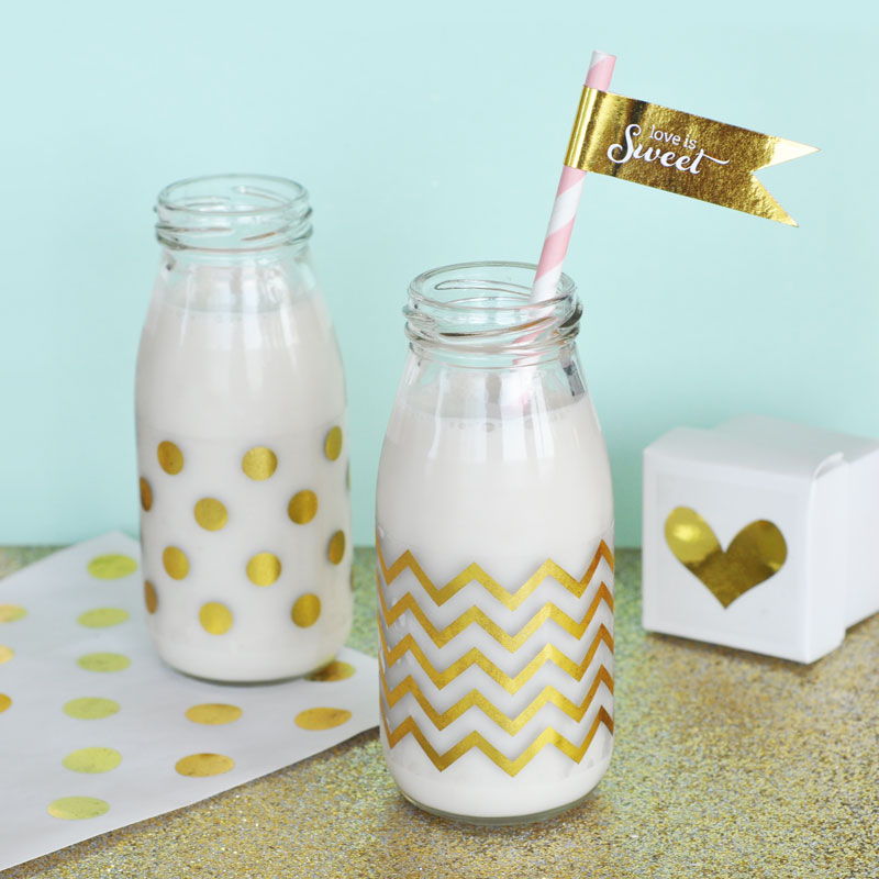 chevron dots gold foil milk bottle labels set of 12