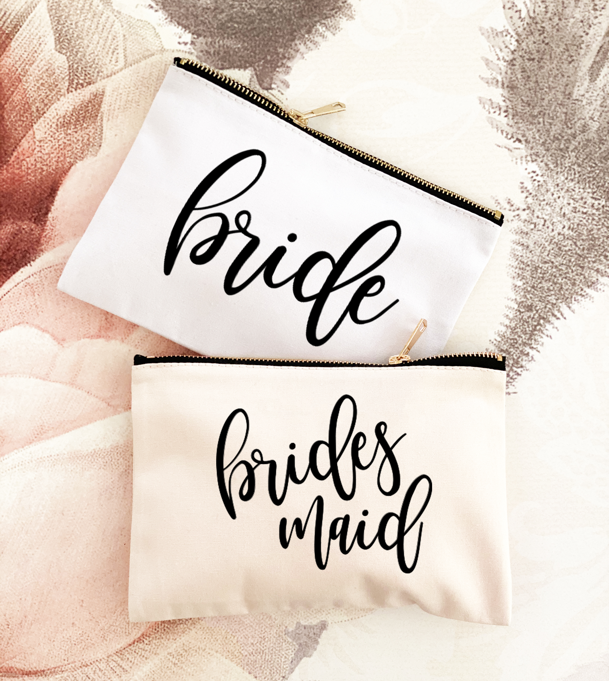 Bridal Shower Makeup Bag - 5-Pack Canvas Cosmetic Pouches for