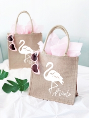 Flamingo Burlap Tote Bag