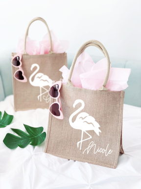 Flamingo Burlap Tote Bag