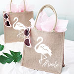 Flamingo Burlap Tote Bag