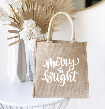 Merry & Bright Burlap Tote Bag