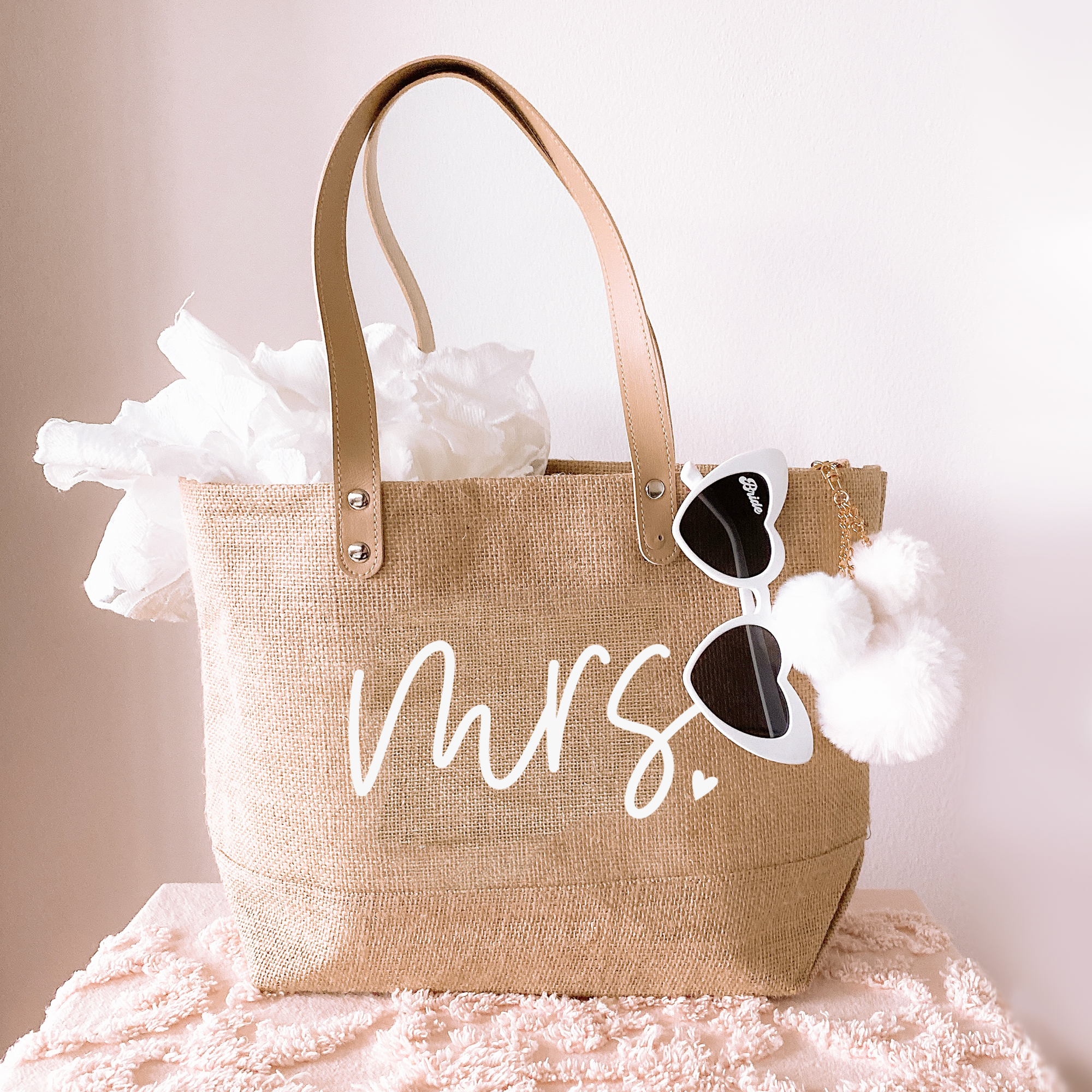 Modern Mr. & Mrs. Personalized Beach Tote Bag for Honeymoon