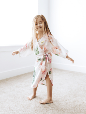 Child Monogram Spring Rose Satin Robe