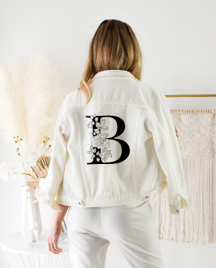 Floral Monogram White Jean Jacket