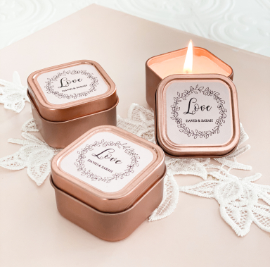 Floral Candle Tin Favors - Rose Gold