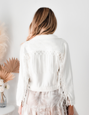 White Fringe Jean Jacket