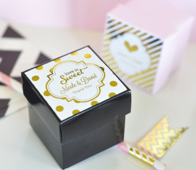 Personalized Metallic Foil 2" Square Favor Labels & Tags - Wedding