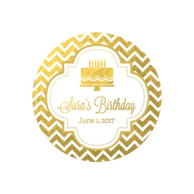 Personalized Metallic Foil Round Favor Labels - Birthday