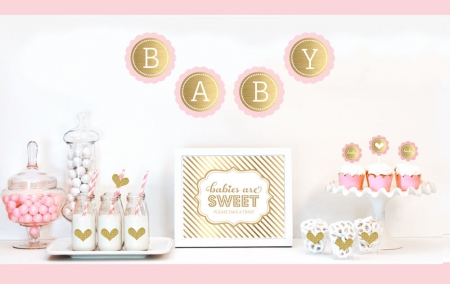 Pink and gold glitter baby store shower decorations